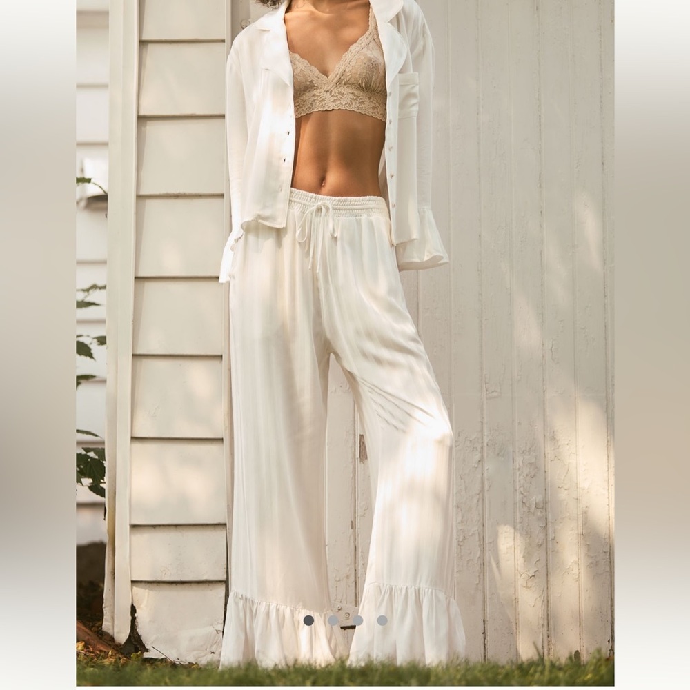 Anthropologie Ruffle Pajama Set- White
